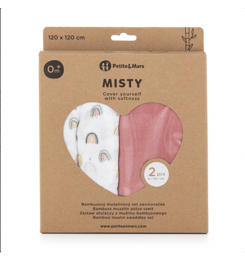 Petite&Mars Misty - 2 otulacze muślin bambusowy 120x120 | Rose Rainbow